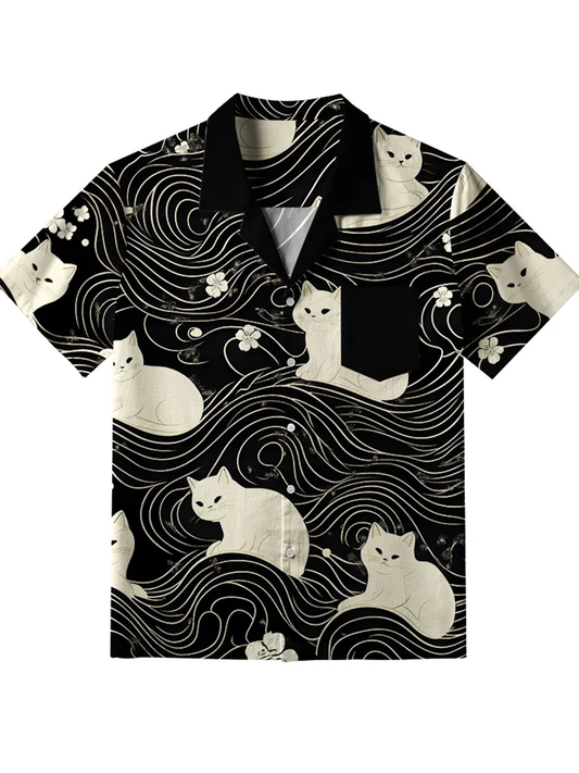 Men's Mysterious Cat Button Shirt