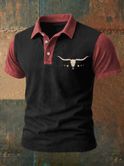 Men's Retro Western Bull Skull Print Casual Top