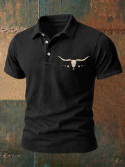Men's Retro Western Bull Skull Print Casual Top
