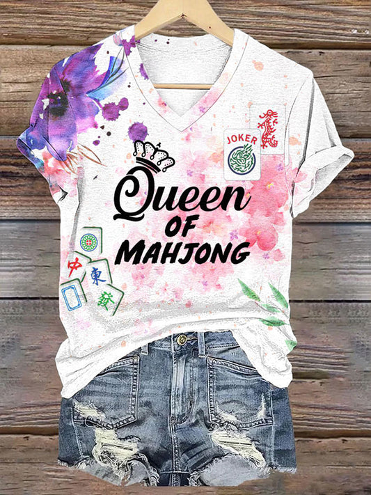 Women's Mahjong Queen Printed Casual T-shirt