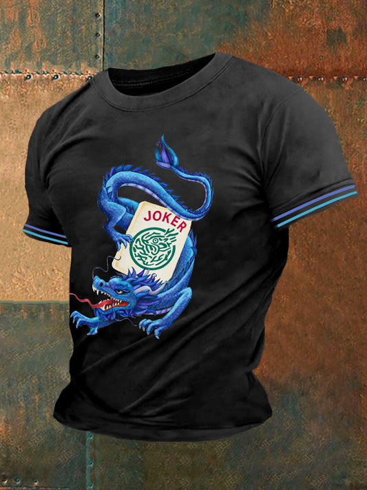 Men's Funny Mahjong Printed Casual T-Shirt