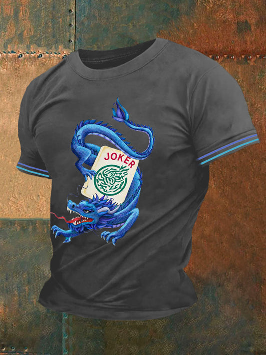 Men's Funny Mahjong Printed Casual T-Shirt