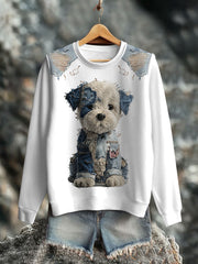 Women's Denim Dog Print Casual Sweatshirt