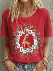 Women's Christmas Elk Mahjong T-Shirts