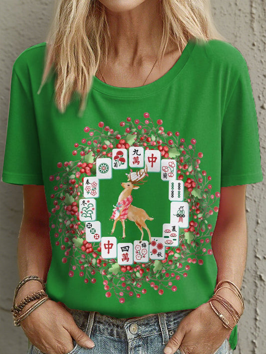 Women's Christmas Elk Mahjong T-Shirts
