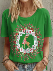 Women's Christmas Elk Mahjong T-Shirts