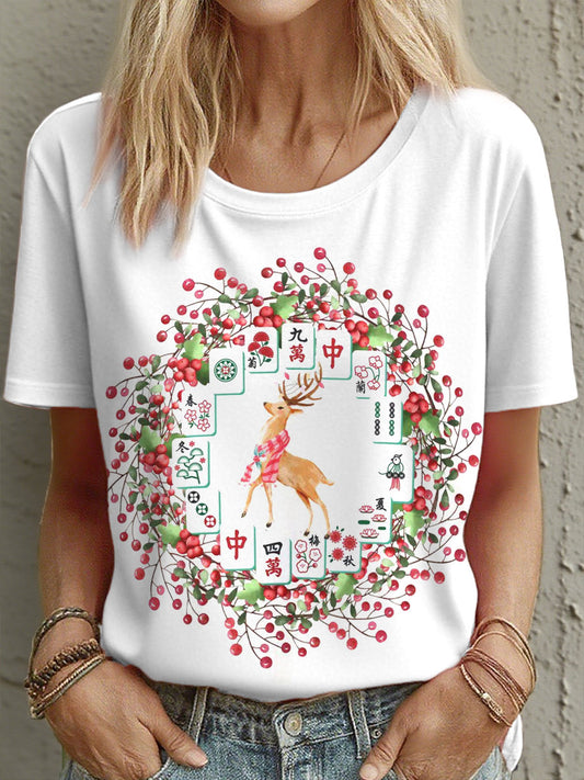 Women's Christmas Elk Mahjong T-Shirts