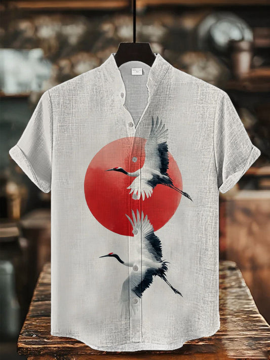 Men's Japanese Art Casual Short Sleeve Shirt