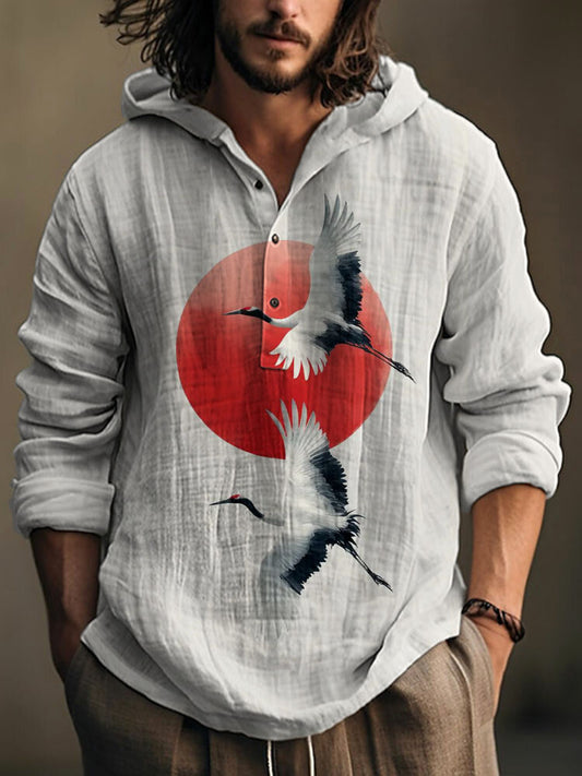 Men's Japanese Art Casual Long Sleeve Shirt