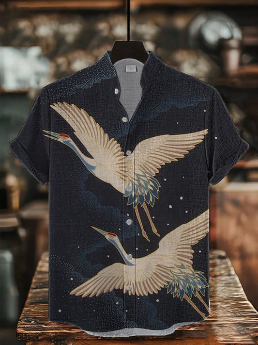 Men's Japanese Art Casual Short Sleeve Shirt