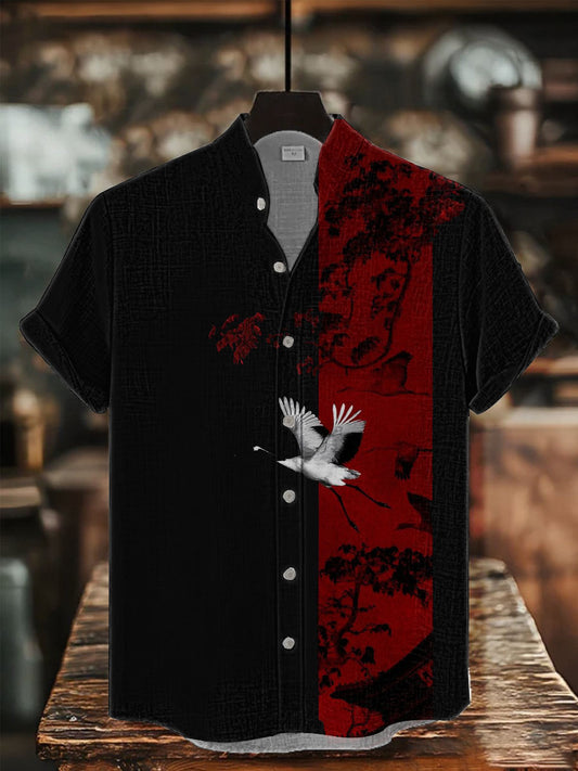 Men's Japanese Art Casual Short Sleeve Shirt