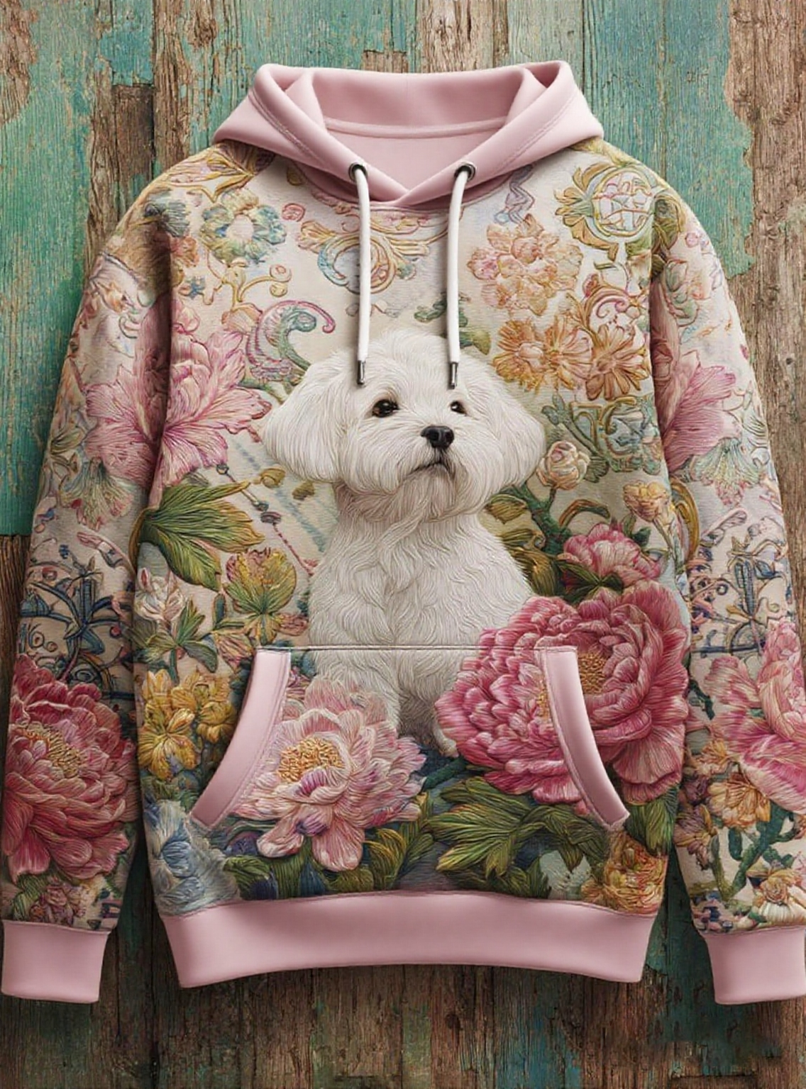 Vintage Dog Print Art Casual Hoodie