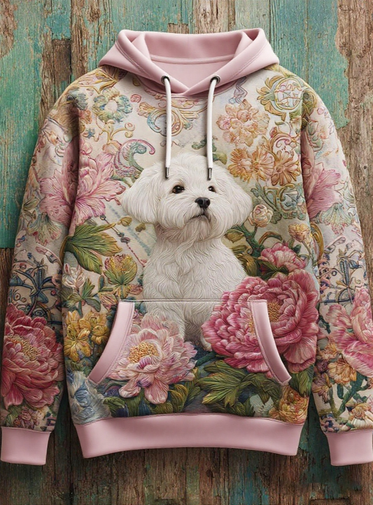 Vintage Dog Print Art Casual Hoodie