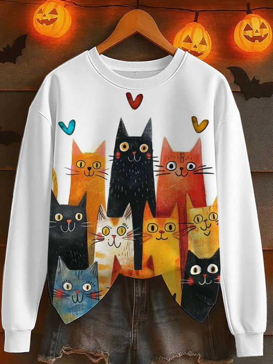 Women's Cat Print Sweatshirt