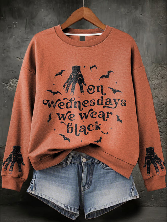 Women's Halloween Wednesday We Wear Black Printed Sweatshirt