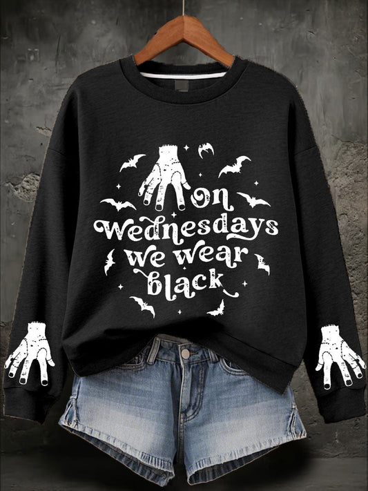 Women's Halloween Wednesday We Wear Black Printed Sweatshirt