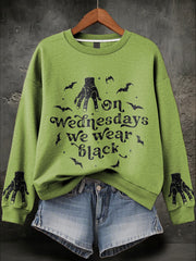 Women's Halloween Wednesday We Wear Black Printed Sweatshirt