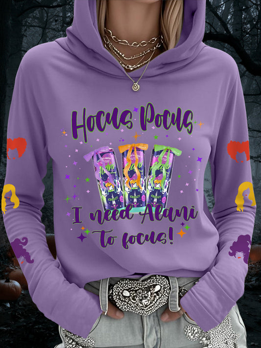 Women's Hocus Pocus I Need Alani To Focus Funny Halloween Casual Hoodie