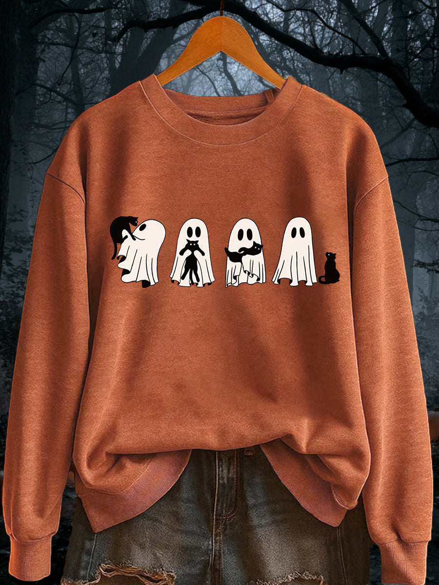 Women's Vintage Halloween Ghost Cat sweatshirt
