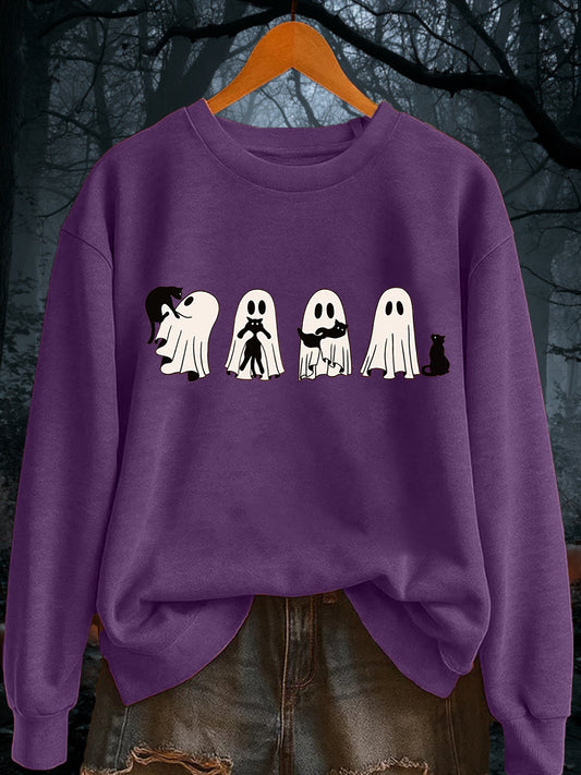 Women's Vintage Halloween Ghost Cat sweatshirt