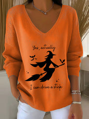 Women's Witch "Yes, I Can Drive A Stick" printed top