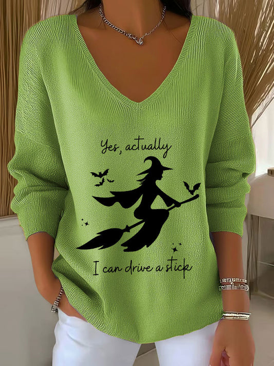 Women's Witch "Yes, I Can Drive A Stick" printed top