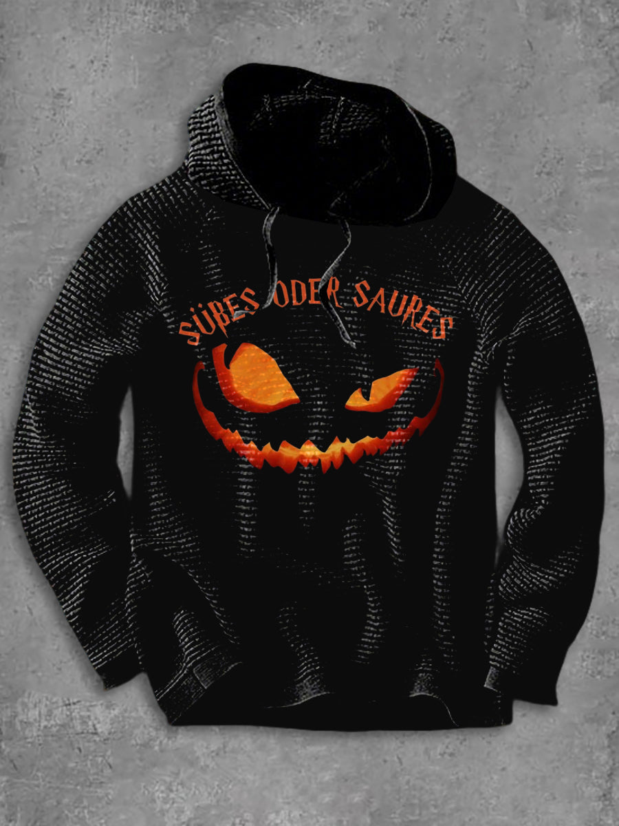 Men's Halloween Loose Basic Printed Long Sleeve Hoodie