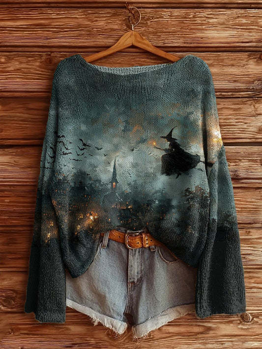 Women's Halloween Witch Long Sleeve Knit Sweater