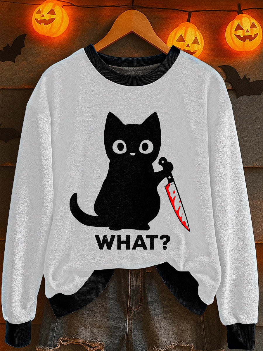 Women's Halloween Cat Print Sweatshirt