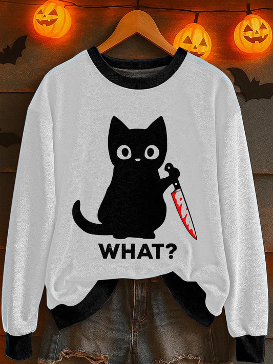 Women's Halloween Cat Print Sweatshirt