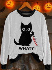 Women's Halloween Cat Print Sweatshirt