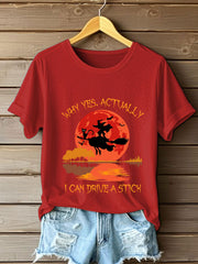 Women's Witch "Yes, I Can Drive A Stick" printed T-shirt