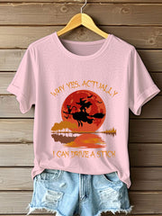 Women's Witch "Yes, I Can Drive A Stick" printed T-shirt