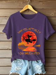 Women's Witch "Yes, I Can Drive A Stick" printed T-shirt