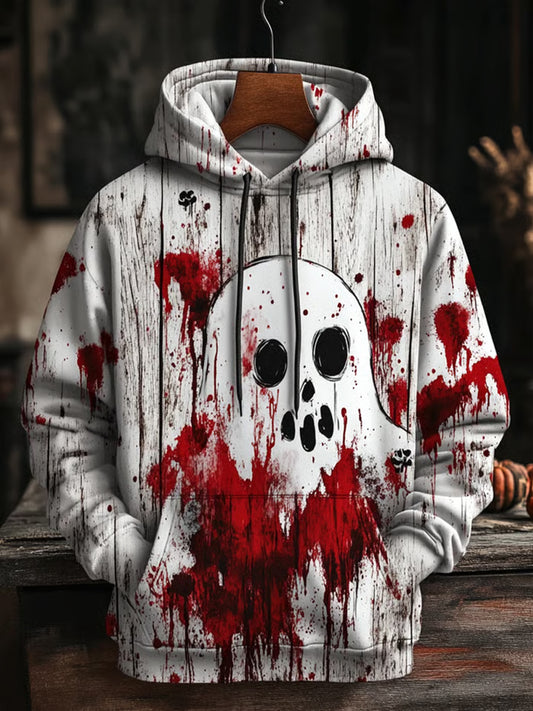 Men's Retro Casual Party Halloween Print Hoodie with Pockets