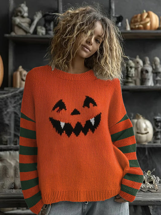 Women's Halloween Pumpkin Face Print Casual Sweatshirt
