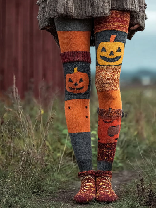 Women's Halloween Pumpkin Face Print Leggings