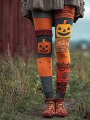 Women's Halloween Pumpkin Face Print Leggings