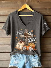 Women's Give Thanks To The Lord Printed Casual T-Shirt