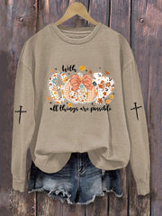 Women's With GOD All Things Are Possible Printed Casual Sweatshirt