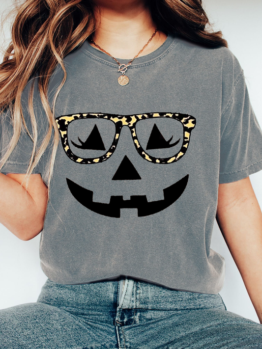 Women's Pumpkin Face Print Casual T-Shirt