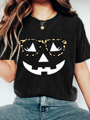 Women's Pumpkin Face Print Casual T-Shirt