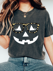 Women's Pumpkin Face Print Casual T-Shirt