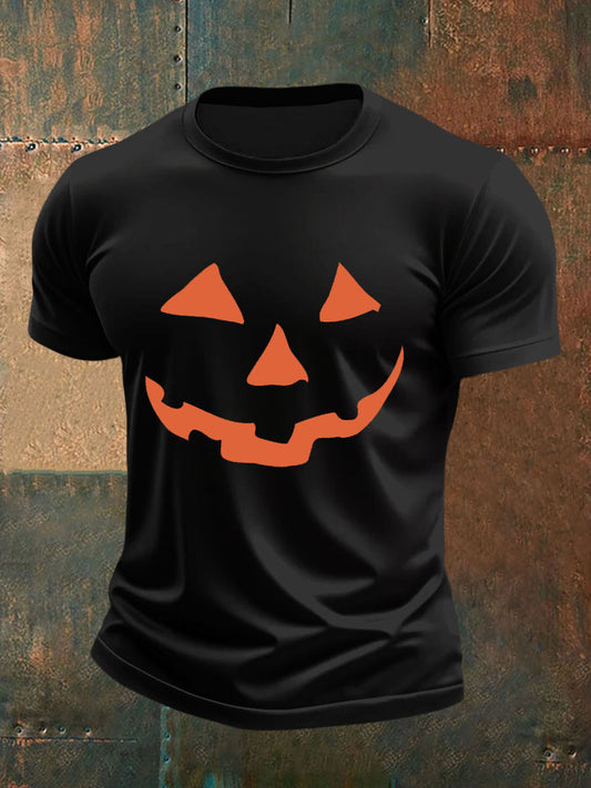 Men's Pumpkin Face Print Casual T-Shirt