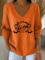 Women's Highland Cow Print Casual Top
