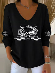 Women's Highland Cow Print Casual Top