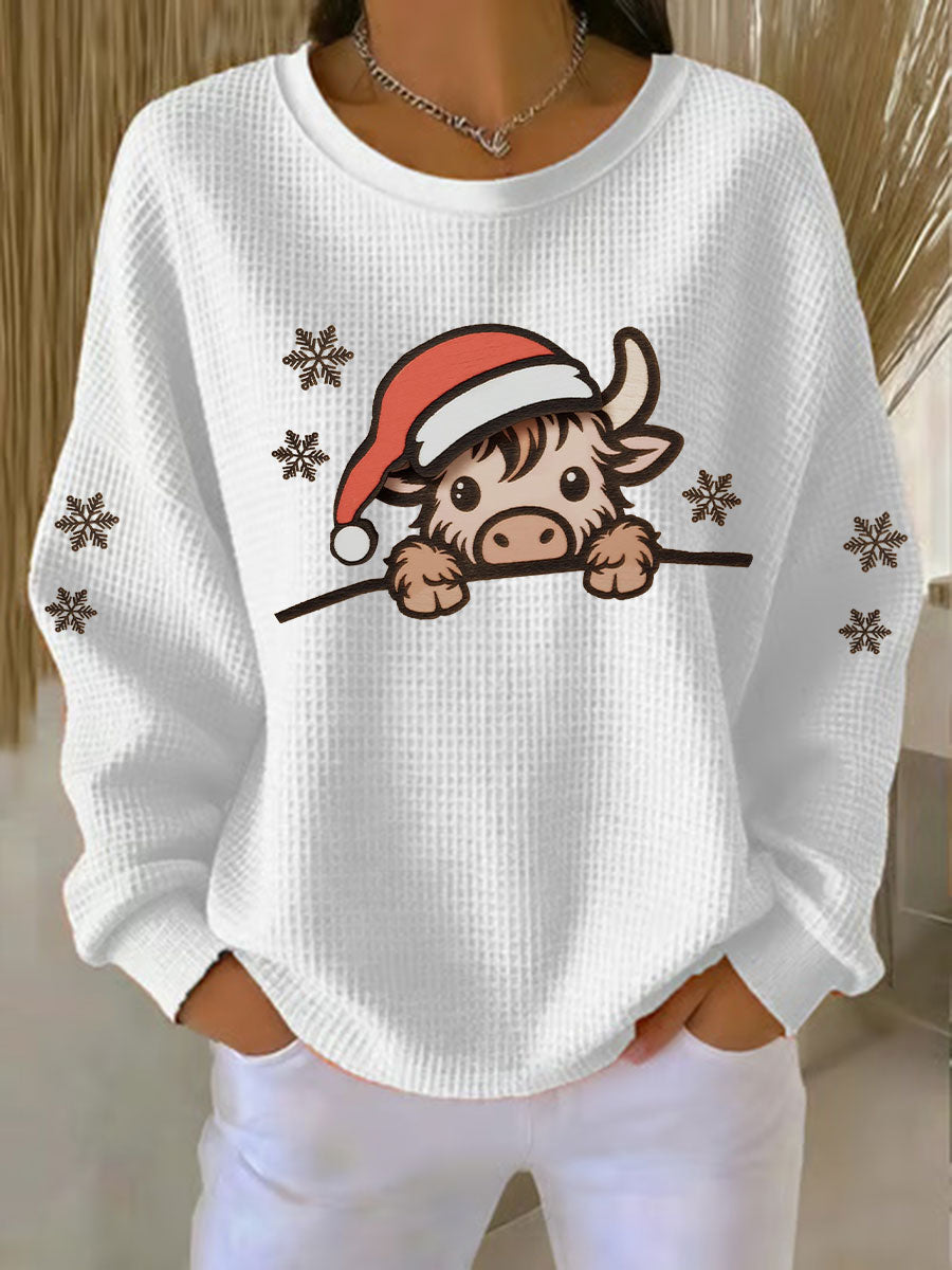 Women's Christmas Highland Cow Print Top